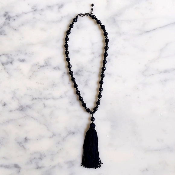 NWOT. The Limited Two Sizes Black Beads w/Tassel Beaded Adjustable Necklace. - Picture 2 of 3
